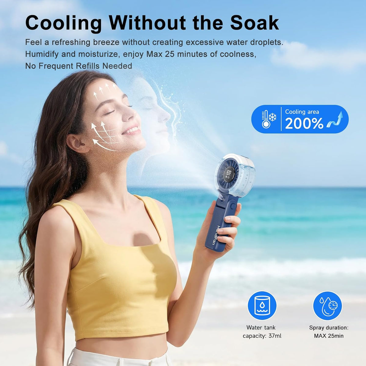 HandFan 4000mAh Handheld Turbo Misting Fan, 100 levels Adjustable High Speed Mister Fan, Portable Spray Water Mist Fans, Foldable Mini Hand Fans for Summer Beach Travel Concerts Disney(Royal Blue)