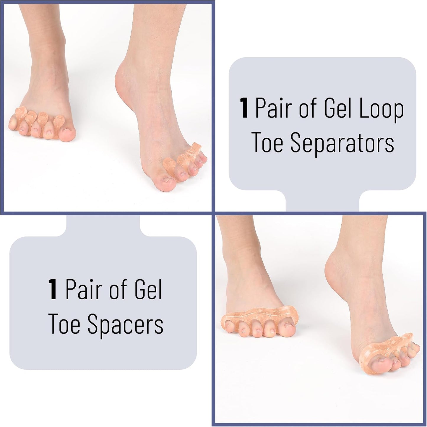 DR. JK- ToePal Gel Toe Separator, 2 Pairs, Toe Spacers, Toe Straightener, Hammer Toe Straightener, Toe Spreader, Toe Stretcher, Toe Corrector for Women and Men, Bunion Corrector