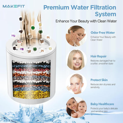 MakeFit Filtered Shower Head - High Pressure Shower Head with Filter for Hard Water Softener - 7 Settings Bathroom Rain Showerhead to Remove Chlorine and Heavy Metals (Chrome)