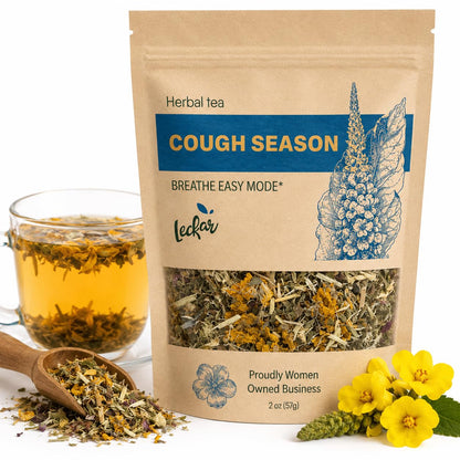 Leckar Cough Season Herbal Tea – Natural Respiratory Support Blend with Mullein, Thyme & Echinacea – Soothes Sore Throat & Hoarse Voice – Lung Health & Immune Boost – Caffeine-Free – 2 oz