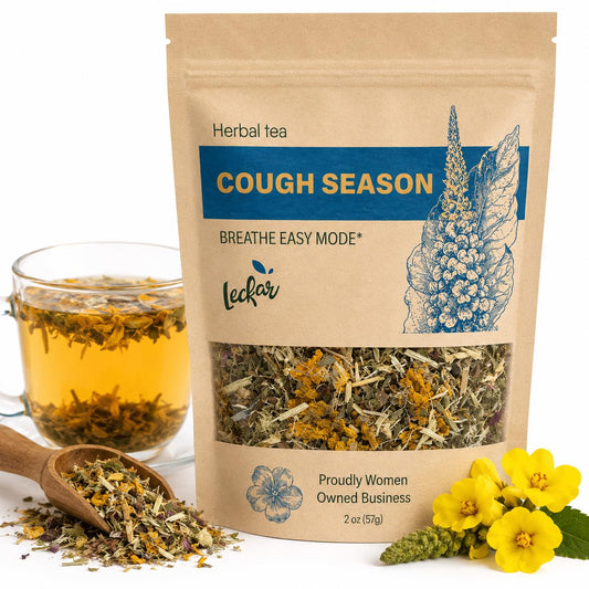 Leckar Cough Season Herbal Tea – Natural Respiratory Support Blend with Mullein, Thyme & Echinacea – Soothes Sore Throat & Hoarse Voice – Lung Health & Immune Boost – Caffeine-Free – 2 oz