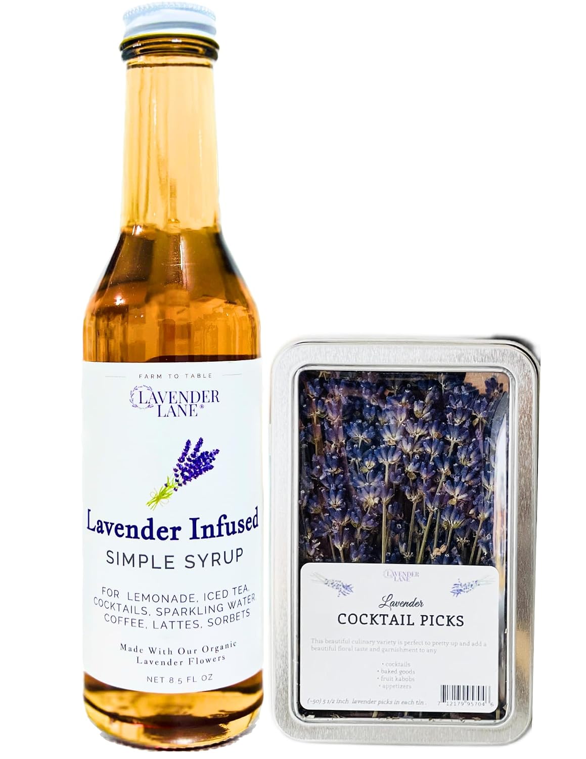 Lavender Lane Lavender Simple Syrup & Lavender Cocktail Picks, For Cocktails, Tea, Coffee, Mocktails, Garnishment
