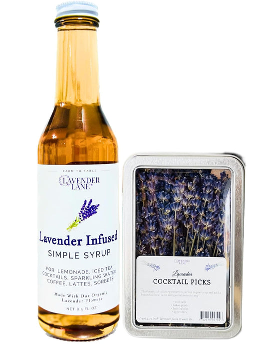 Lavender Lane Lavender Simple Syrup & Lavender Cocktail Picks, For Cocktails, Tea, Coffee, Mocktails, Garnishment
