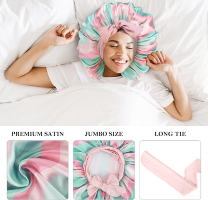 3Pcs Bonnets for Sleeping, Extra Satin Silk Bonnet for Sleeping Women with Tie Band for Curly Hair Jumbo Bonnet Braids