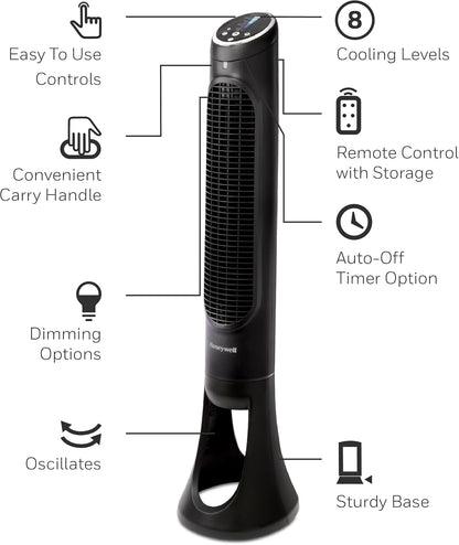 Honeywell QuietSet Whole Room Tower Fan, Oscillating Tower Fan with Remote, Black, HYF290B