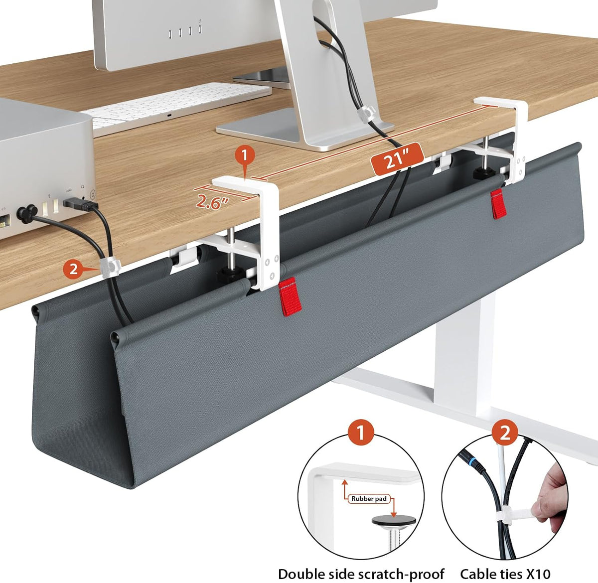Univivi No Drill Under Desk Cable Management Tray, 36 inch Cable Management