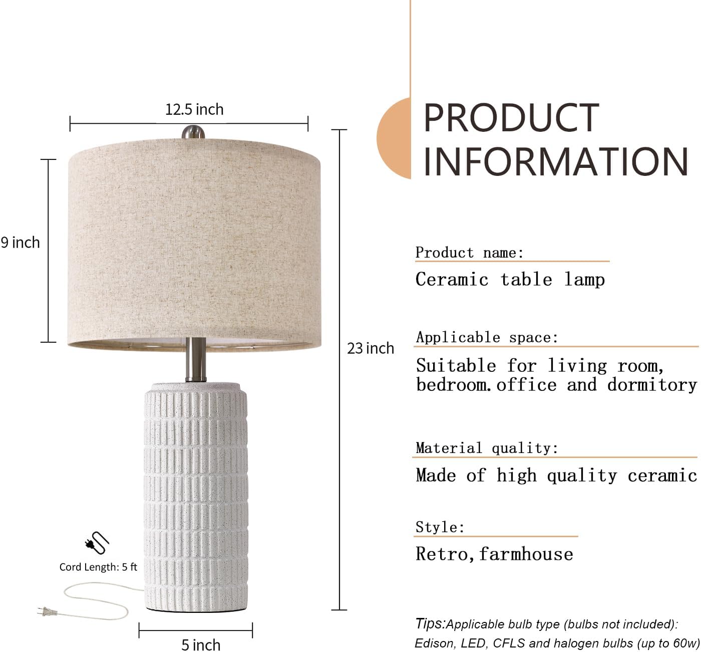 PoKat 23" Modern Ceramic Table Lamp Set of 2 for Living Room White Desk Lamps for Bedroom Farmhouse Bedside Nightstand Lamp House Warming Gifts New Home Decor End Table Lamps Gifts for Women Mom Beige