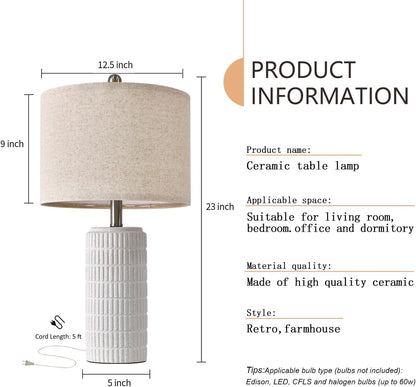 PoKat 23" Modern Ceramic Table Lamp Set of 2 for Living Room White Desk Lamps for Bedroom Farmhouse Bedside Nightstand Lamp House Warming Gifts New Home Decor End Table Lamps Gifts for Women Mom Beige