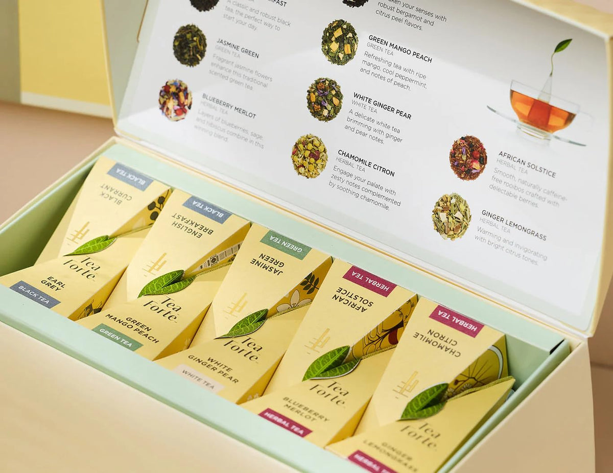 Tea Forte Tea Sampler, 20 Pyramid Infuser Bags, Premium Tea Gift Set