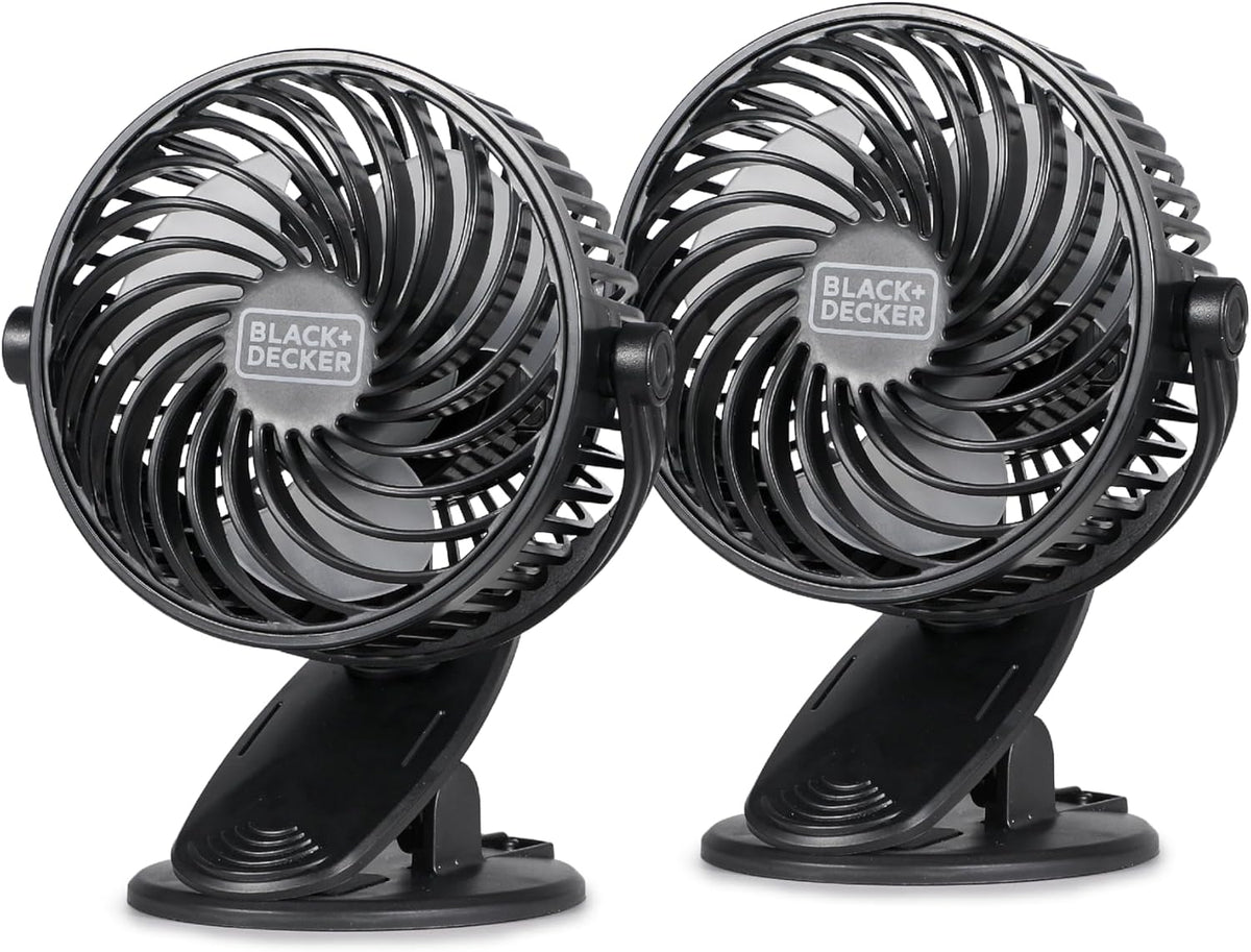 BLACK+DECKER 4" Convertible Cooling Fan, 3-Speed, Type-C USB, 2-Pack, Black
