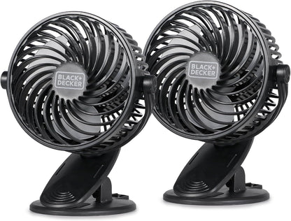 BLACK+DECKER 4" Convertible Cooling Fan, 3-Speed, Type-C USB, 2-Pack, Black