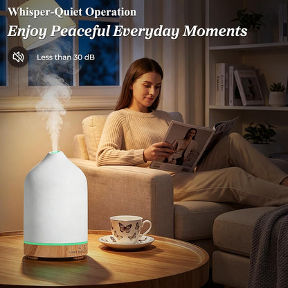 URPOWER 180ML Ceramic Essential Oil Diffuser, Ultrasonic Aromatherapy Diffuser with 7-Color Lights, Auto Shut-Off, Quiet Oil Diffuser for Bedroom, Home Office