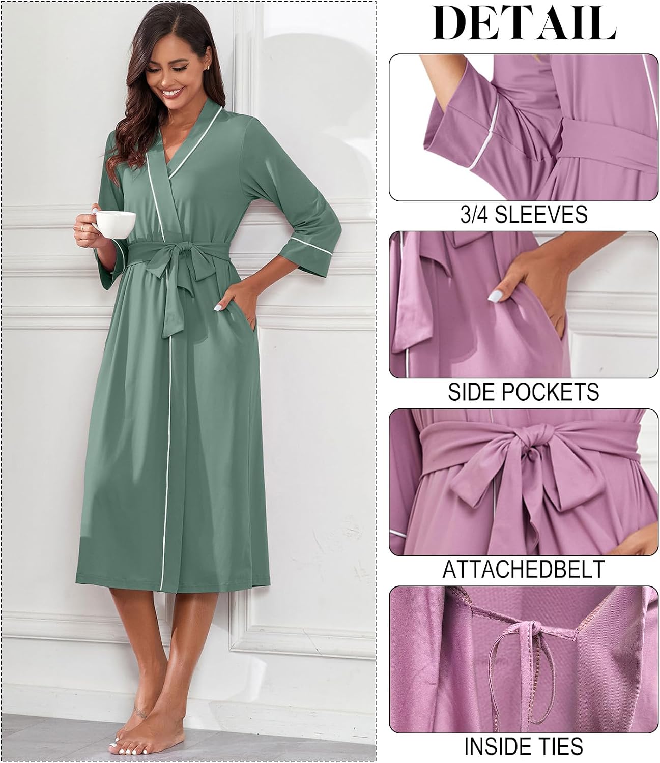PrinStory Womens Robe Long Knit Bathrobe Lightweight Soft Robes Ladies Bath Robe