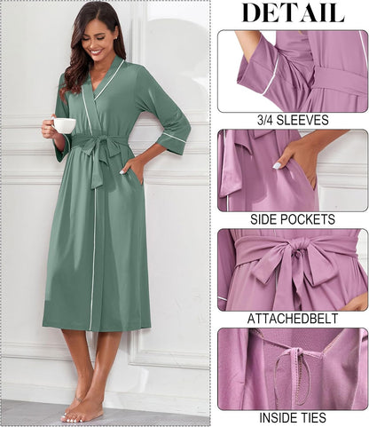 PrinStory Robes for Women 3/4 Sleeve Long Bath Robe XS-4XL
