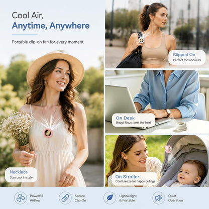 Portable Clip-On Fan, Mini Bladeless Waist Fan, 5100RPM 25dB Ultra-Quiet 3-Speed Rechargeable Small Whirlwind Fan, Hands-Free Personal Cooling for Outdoor Travel Office Camping with USB-C