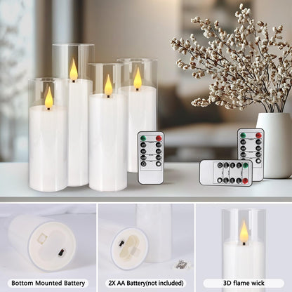 24 Pcs LED Flameless Candles with Remote, 3D Flickering Flame & LED String Lights, Acrylic Clear Cylinder, Timer Function, Romantic Ambience for Home Decor, Party, Wedding (Ivory).