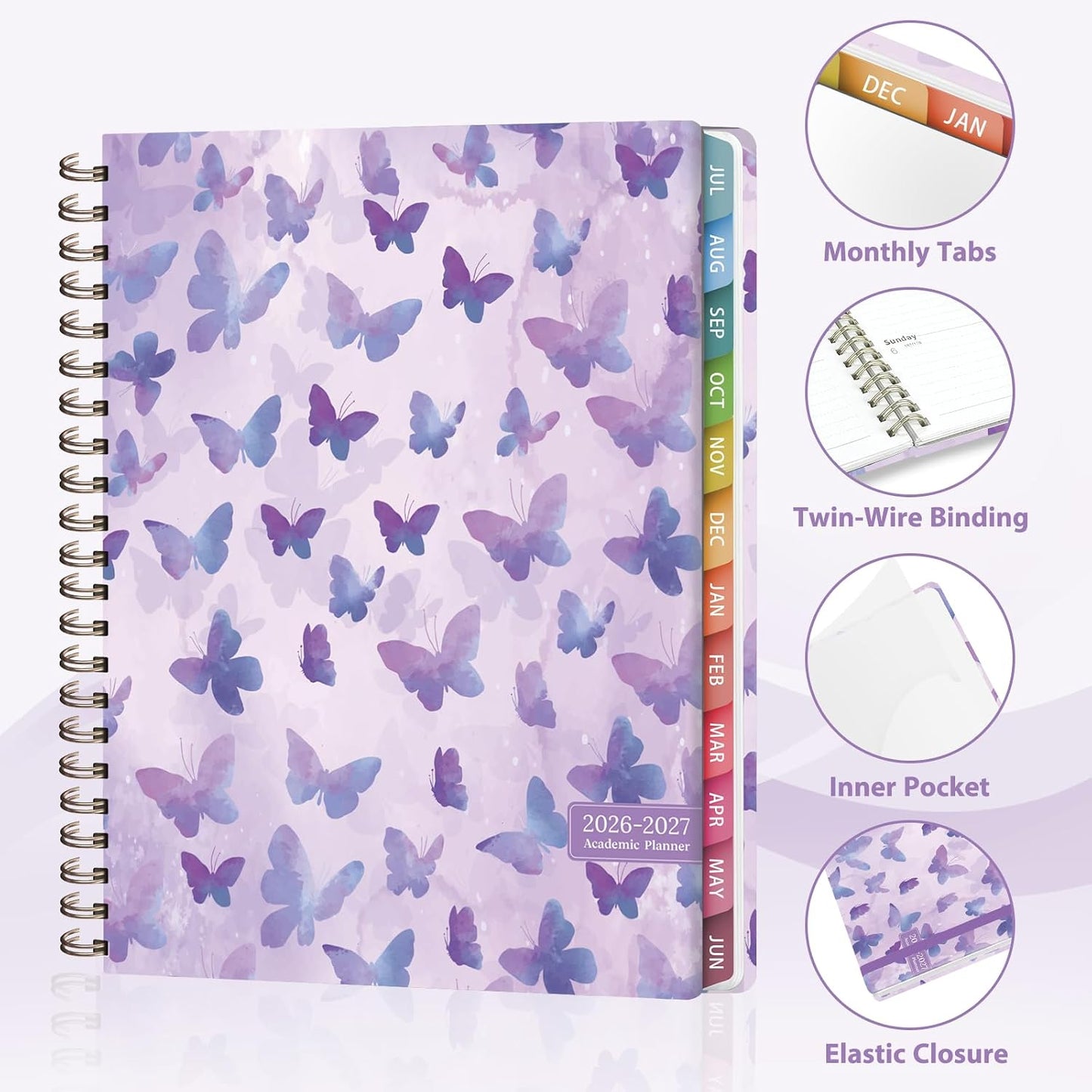 Planner 2026-2027, Weekly and Monthly Calendar Planner, JUL 2026 - JUN 2027 | A5(6.3'' x 8.5''), Hardcover, Agenda Book, Sprial Bound, Inner Pocket, Office and School Use