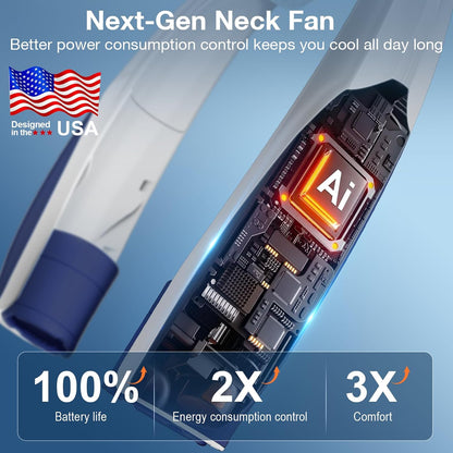Hionly AI Neck Fan, 6 Speeds Adjustable Portable Personal Fan Rechargeable, Faster Cooling Wearable Fan, Ultra Quiet for Home, Office, Travel, Outdoor