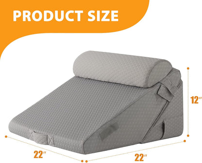 Ruqmuis 3PCS Wedge Pillow Set for After Surgery, Adjustable 9&12 Inch Bed Wedge Pillow for Sleeping, Incline Pillow Wedge for Headboard, Post Surgery, Acid Reflux, Neck&Back Support, White/Grey