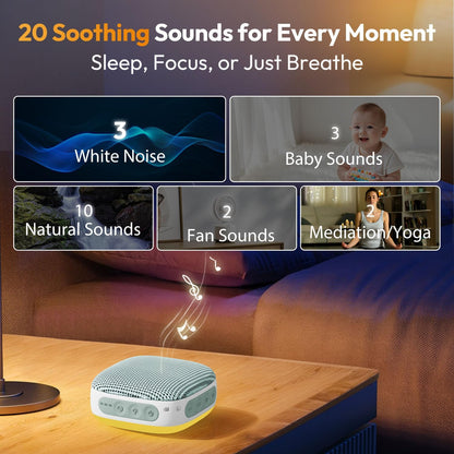 Portable Sound Machine for Travel, White Noise Sound Machine for Sleeping, 52-Hour Lasting Mini Noise Machine with 21 Quality Non-looping Sounds, Headphone Jack, Memory, Timer for Adults,Hotel (White)