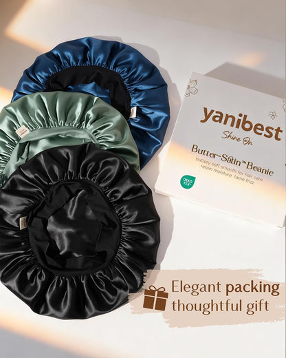 Yanibest Small Satin Bonnet for Men, Hair Bonnet for Short Hair Waves, Stay-on Night Cap, Daily Use for Sleeping Gym Outdoor, Black