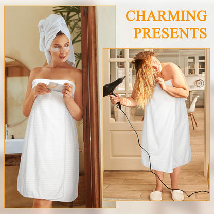 Tigeen 2 Pcs Women's Towel Wrap Lightweight Spa Robe Stripes with Adjustable Closure, Elastic Top Soft Bathrobe Spa Wrap