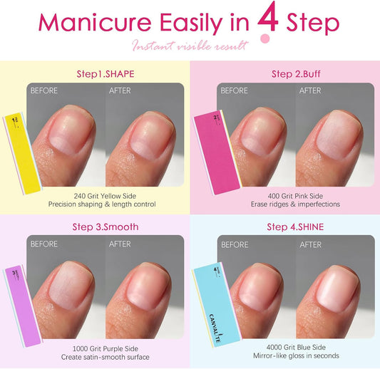 Canvalite Nail Files and Buffers, Shapes/Smooths/Shines Multi-Functional File & Polishing Buffing Block with 100/180 Grit Emery Boards, 14pcs Manicure Kit Natural Nail Care