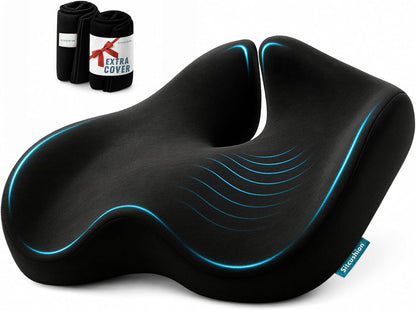SitCushion Ergonomic Seat Cushion for Sciatica & Tailbone Pain Relief – Extra Large Memory Foam Office Chair Cushion for Long Sitting, Orthopedic Coccyx Cushion for Desk Chair, Car & Wheelchair(Black)