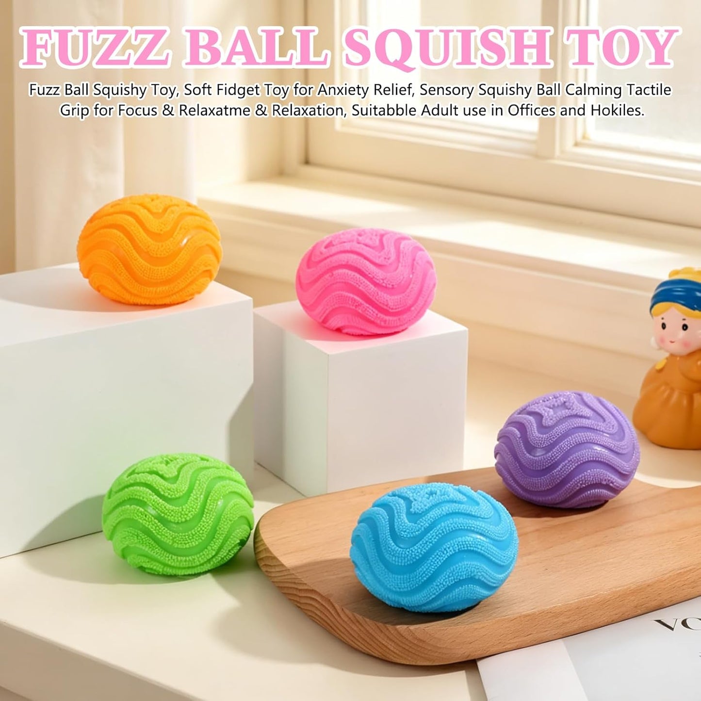 Fuzz Ball, Squishy Stress Ball, Soft Fidget Toy for Anxiety Relief, Fuzz Stress Ball, Sensory Squishy Ball Calming Tactile Grip for Focus & Relaxation (Purple)