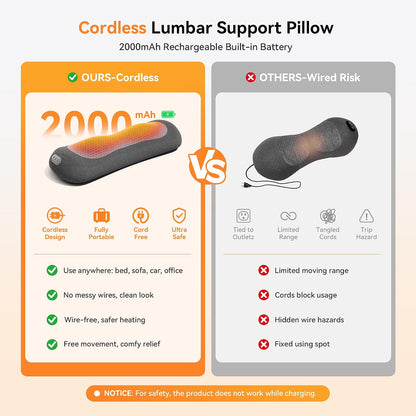 Yunari 2026 Upgraded Cordless 3-in-1 Lumbar Support Pillow, Triple Fusion Back Massager with Heat, Vibration & Dual Airbag Stretching, Ergonomic Lower Back Pain Relief for Home, Office, Car and Travel
