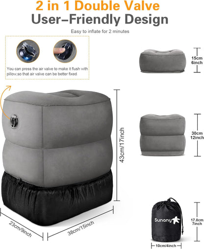Sunany Inflatable Foot Rest Pillow for Travel, Kids/Adults Airplane Travel Pillow-Adjustable Height for Kids to Sleep While Traveling,Suitable for Airplane, Office, Home, Cars and Any Travel (1 Pack)