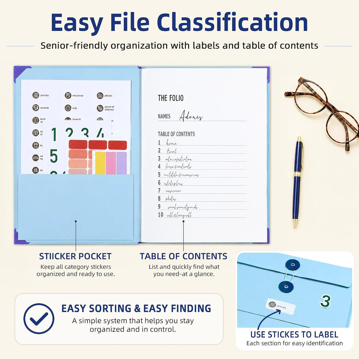 Estate Planning Binder, Document Organizer, Emergency Records File (Blue)