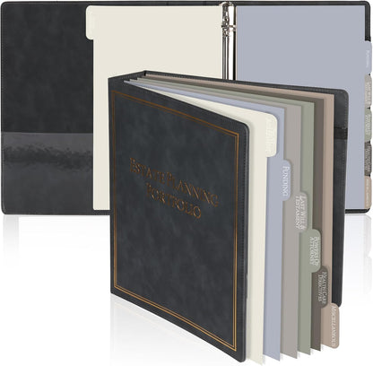 chiazllta Estate Planning Portfolio Binder with Index Tab Divider End of Life Planner When I Die Organizer Binder PU Leather 3 Ring Organizing Wills Trusts Powers of Attorney Final Wishes (Black)