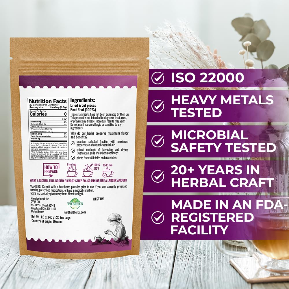 30 Bags Beet Root Herbal Tea (Beta Vulgaris) – 30 Count 1.5g Tea Bags Raíz De Remolacha