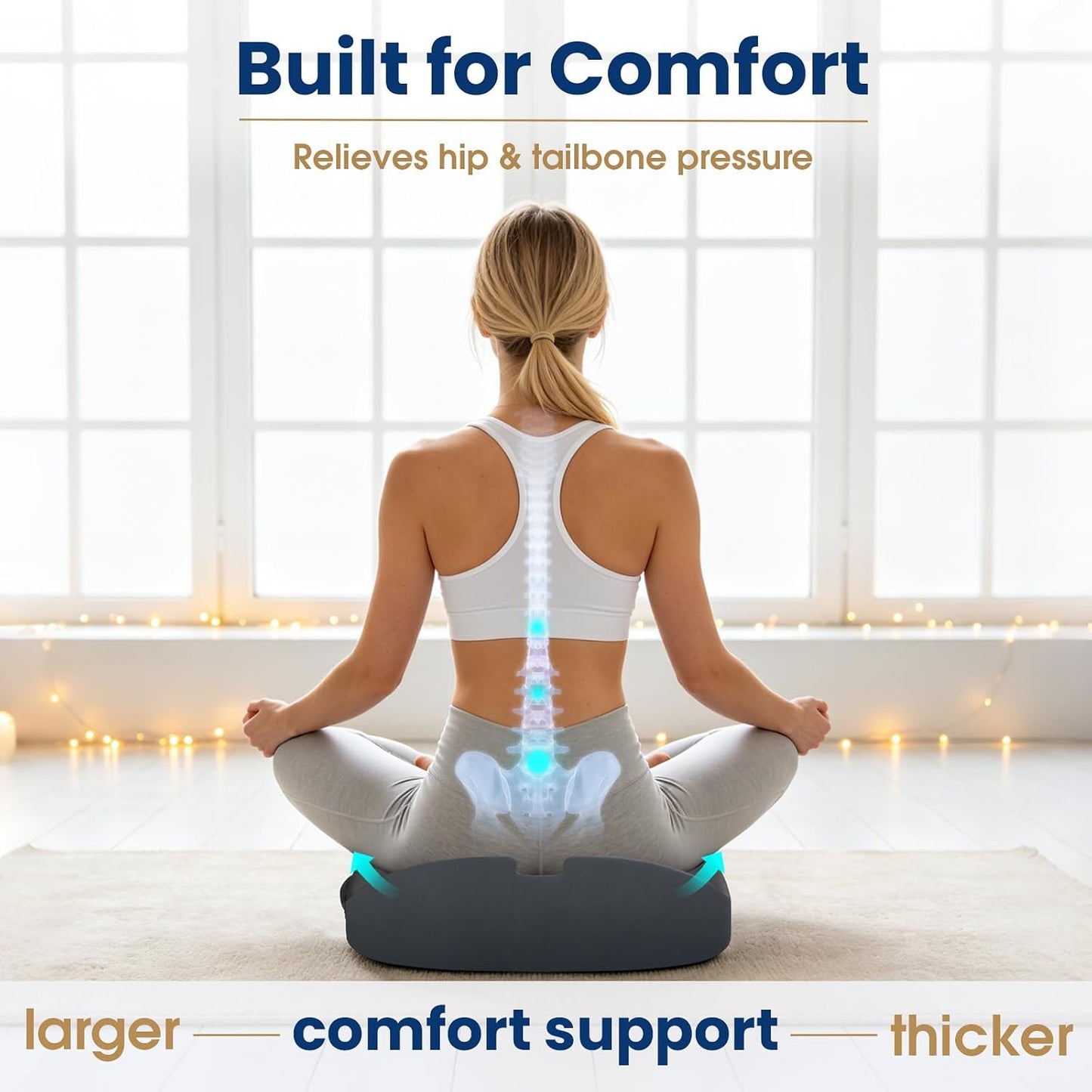 Ergonomic Seat Cushion for Office Chair, Memory Foam Coccyx Cushion for Tailbone Pain Relief, Non-Slip Washable Cover, Pressure Relief Chair Pad for Office, Car, Wheelchair & Home Black