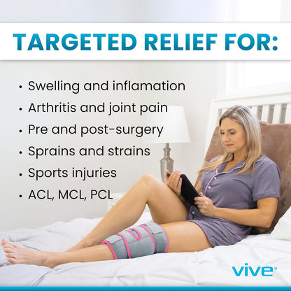 Vive Knee Ice Pack Wrap - Cold/Hot Gel Compression Brace - Heat Support Strap for Arthritis Pain, Tendonitis, ACL, Athletic Injury, Osteoarthritis, Women, Men, Running, Meniscus and Patella Surgery