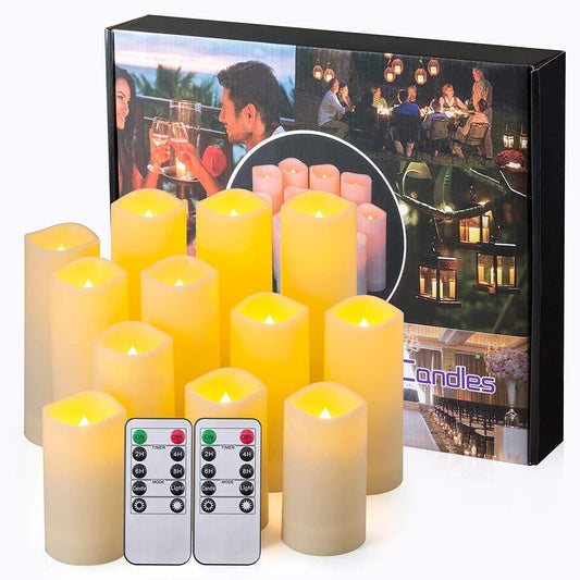 24 Pcs LED Flameless Candles with Remote, 3D Flickering Flame & LED String Lights, Acrylic Clear Cylinder, Timer Function, Romantic Ambience for Home Decor, Party, Wedding (Ivory).
