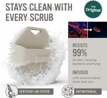 Sud Scrub® Antimicrobial Silicone Body Scrubber, Exfoliating Body Brush for Sensitive Skin, Antibacterial Shower Scrubber for Body, Bathroom Essentials for Men & Women, Charcoal