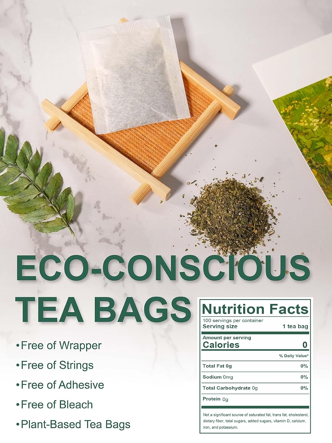 TeeLux Green Tea Bags, Pure Green Tea, Super Antioxidant, Caffeinated 100ct