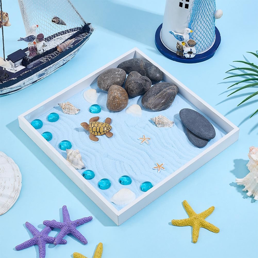 WEBEEDY Sea Turtle Zen Garden Kit for Desk Japanese Garden Kit,Mini Desktop Zen Decor with Wooden Tray,Sand,Tools for Home Office Relaxation Meditation Gift,Square(7.9x7.9/20x20cm)
