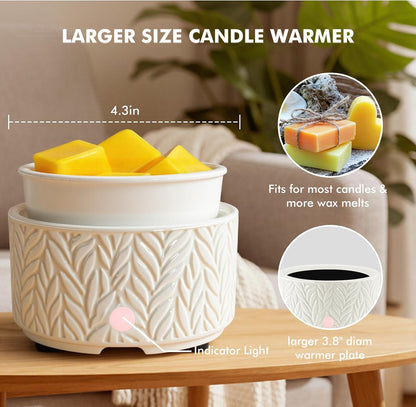 EQUSUPRO Wax Melt Warmer for Scented Wax Melts 3-in-1 Electric Ceramic Candle Wax Warmer Burner Fragrance Wax Melter for Home Office Bedroom Gift & Decor (Leaf)