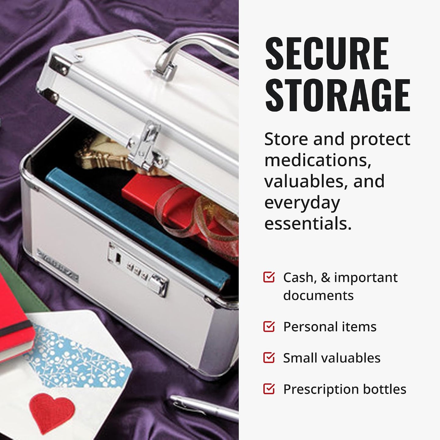 Vaultz Secure Security Lock Boxes - Safe Combination Lock Box, Storage for Documents, Valuables, Medicine & Money - 9.88 x 7.75 x 7 Inch - Black/Chrome