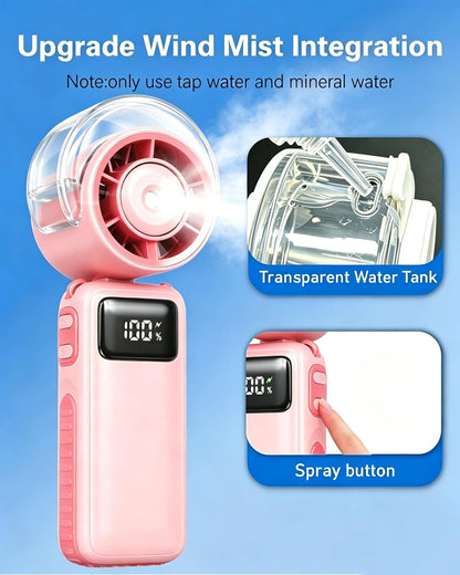 Portable Handheld Air Conditioner Fan with Mist,6000mAh Rechargeable Personal Misting Cooling Fan,5Speed Foldable Mini Water Spray Air Cooler,Turbo Hand AC Fan for Travel,Camping,Gifts Men/Women-White