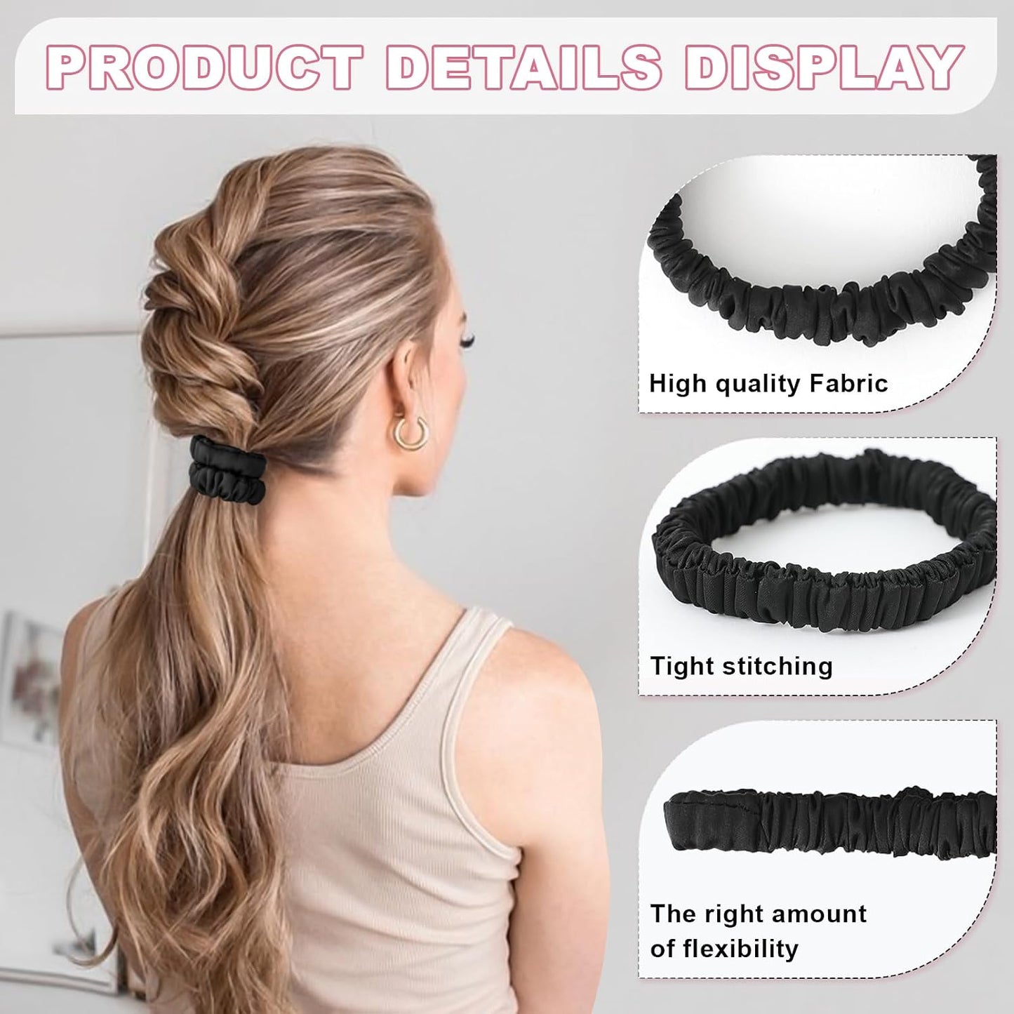 6Pcs Silk Hair Ties 100% Pure Mulberry Silk Scrunchies for Women Girls | No Hair Crease, Anti Frizz, Gentle Hold, No Damage, Black Brown Pink
