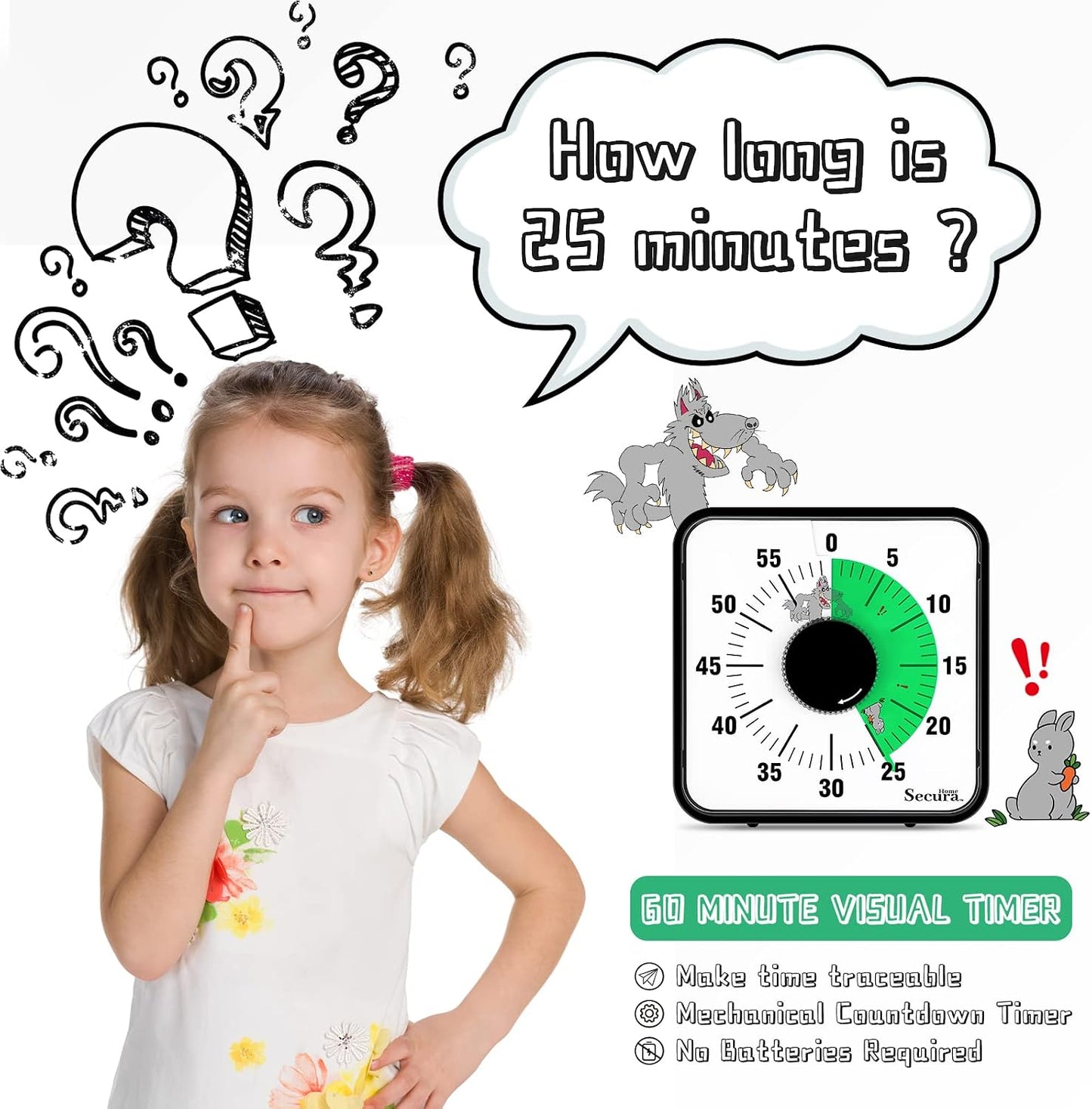 Secura Home 60-Minute Visual Timer, 7.5 Inch Oversize Countdown Timer Clock for Kids and Adults, Durable Mechanical Time Management Tool with Magnetic Backing （Dark Green）