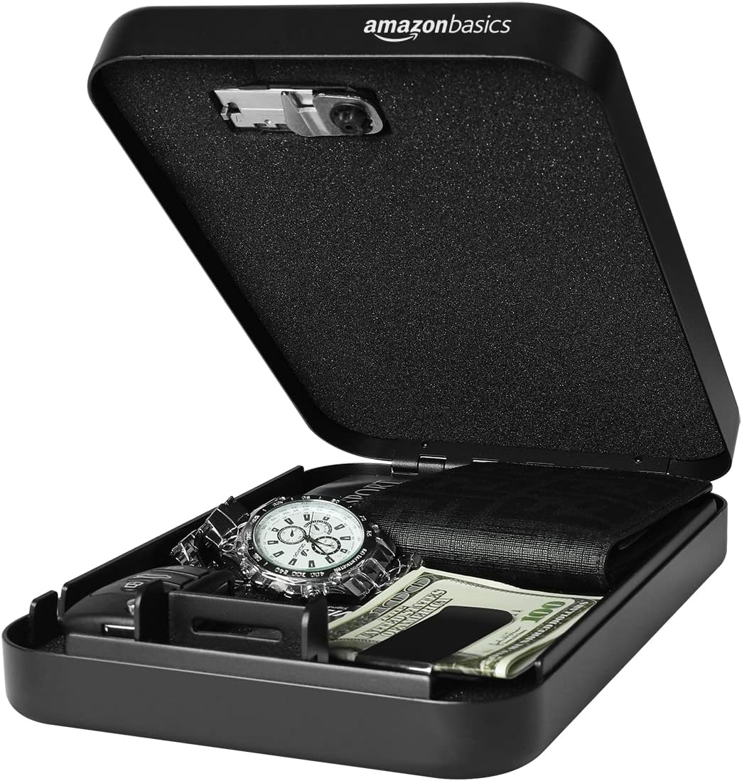 Amazon Basics Portable Security Case Lock Box Safe with Combination Lock for Documents, Valuables, Personal Items, Dorm Room, Home, Large, Black