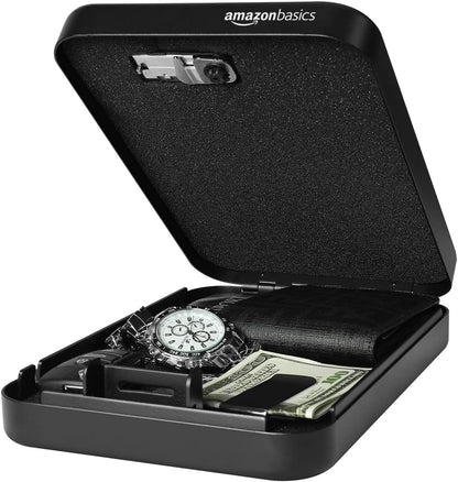 Amazon Basics Portable Security Case Lock Box Safe with Combination Lock for Documents, Valuables, Personal Items, Dorm Room, Home, Large, Black