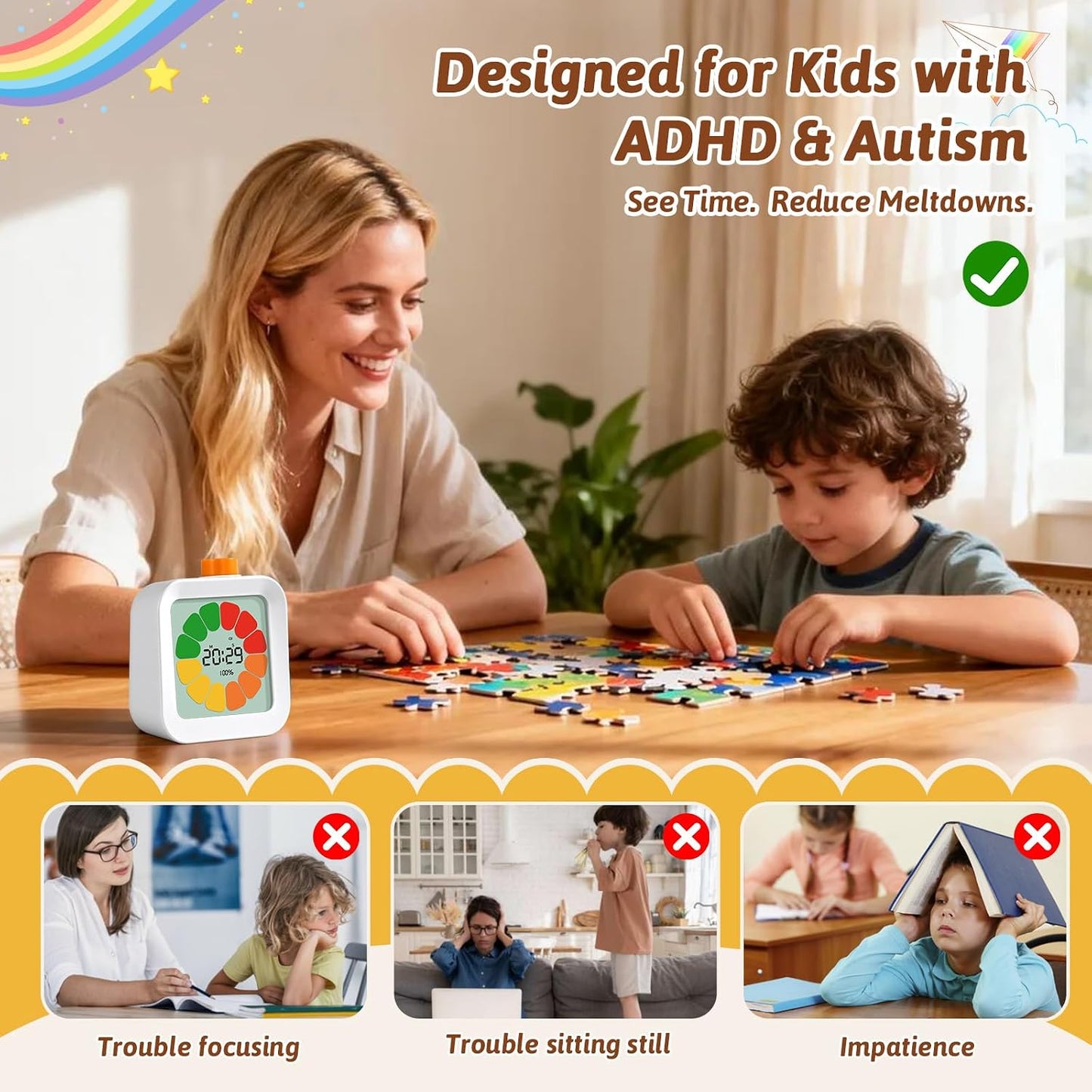 EooCoo Cute School Supplies Visual Timer for Kids, ADHD & Autism, Digital Countdown with Clear Petal-Style Visual Time Progress, Easy-to-Use Time Management Tool for Calm Transitions, Classroom & Home