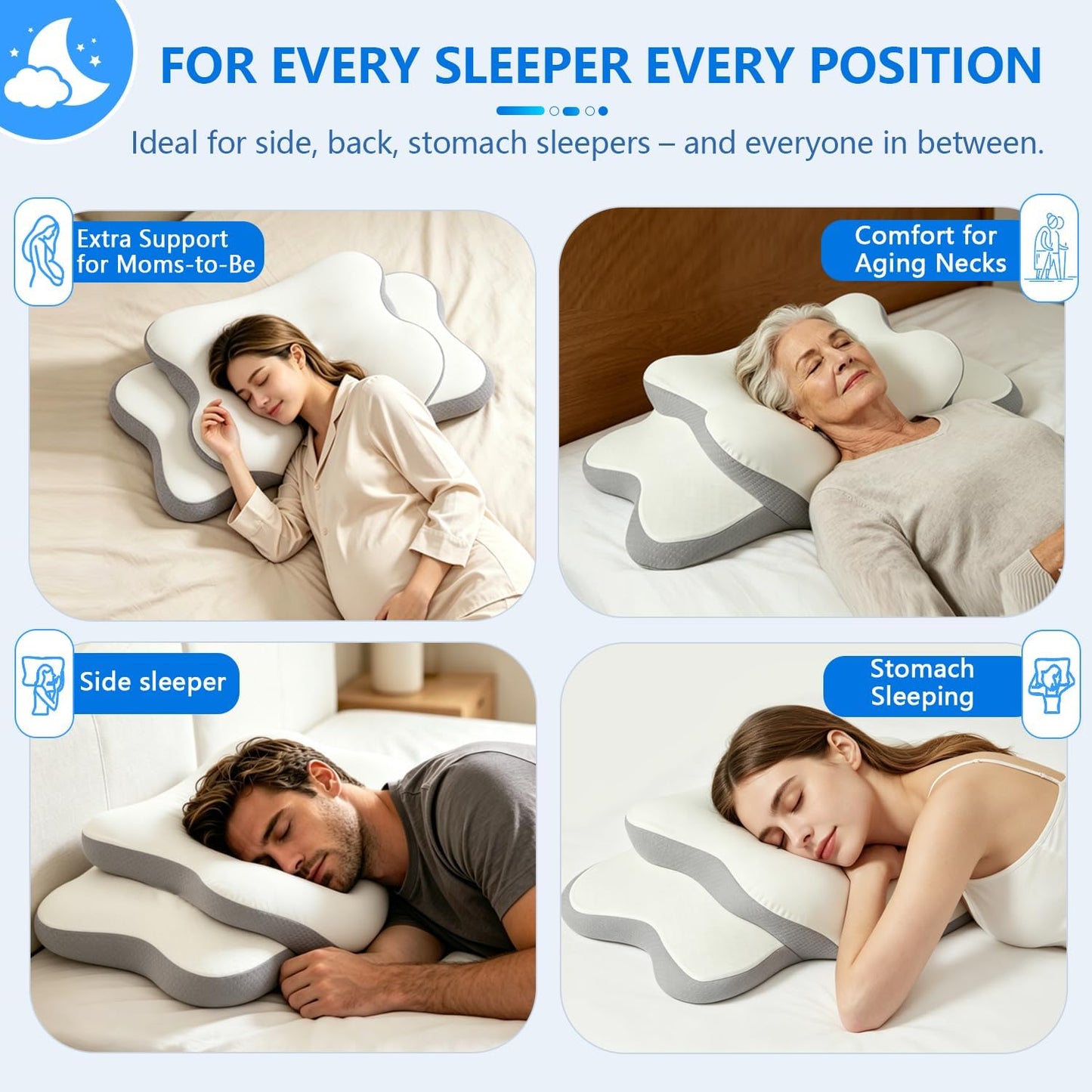 Ergo Pillow for Sleep Apnea, Neck Pain, and Snoring Relief | Cervical Neck Pillow for Neck Pain Relief & Side Sleeper | Orthopedic Memory Foam with Ergonomic Neck Support, Gray, Standard