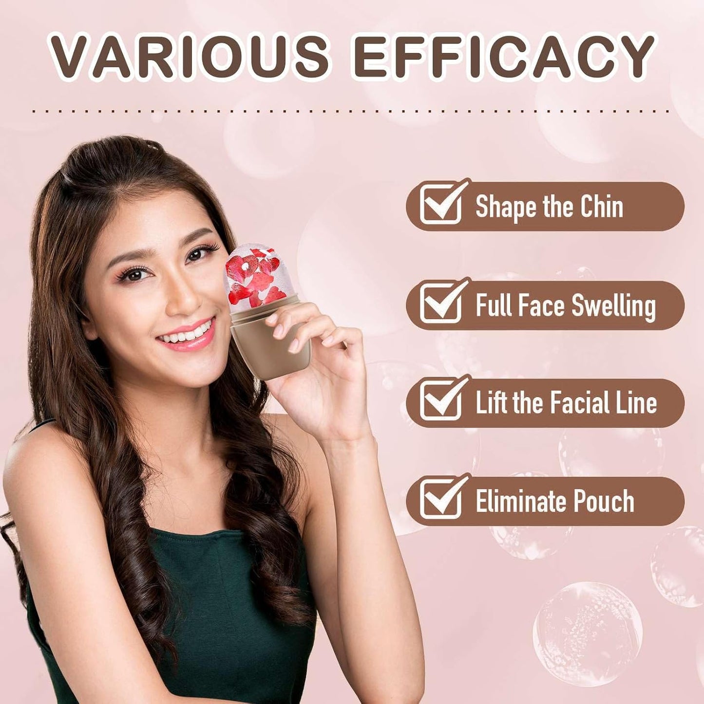 XHJRI Ice Cube Roller Massager for Face, Eyes and Neck Naturally Conditioning and Skin Care,De-Puff Eye Bags,Reduce Migraine Pain,Reusable Massage Silicone Ice Mold (Pink)
